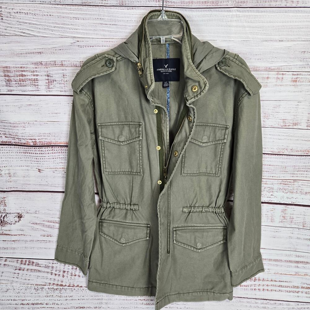 American Eagle Chore Coat S Army Green Utility Snap Zip Jacket Pockets Workwear